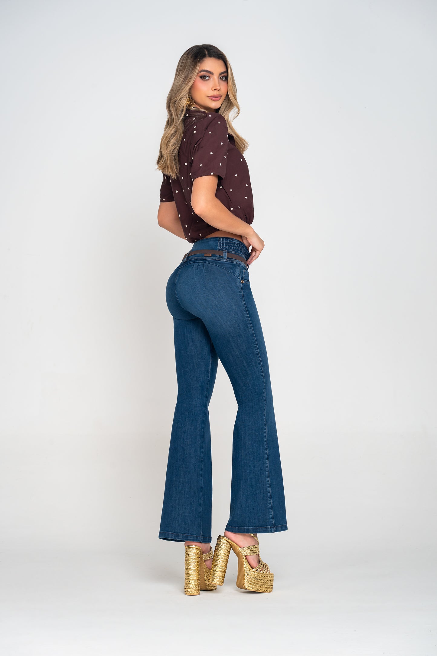 Jean Pretina Alta Control Abdomen - Bota Campana Ref 1827