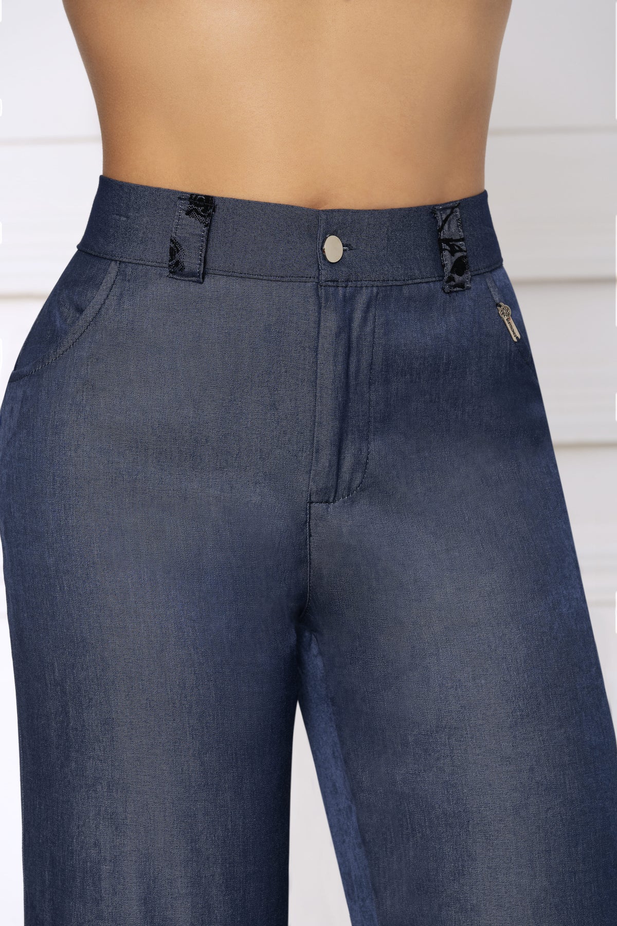 Pantalón Chambray Pasadores con Textura Wide Leg Ref A-777
