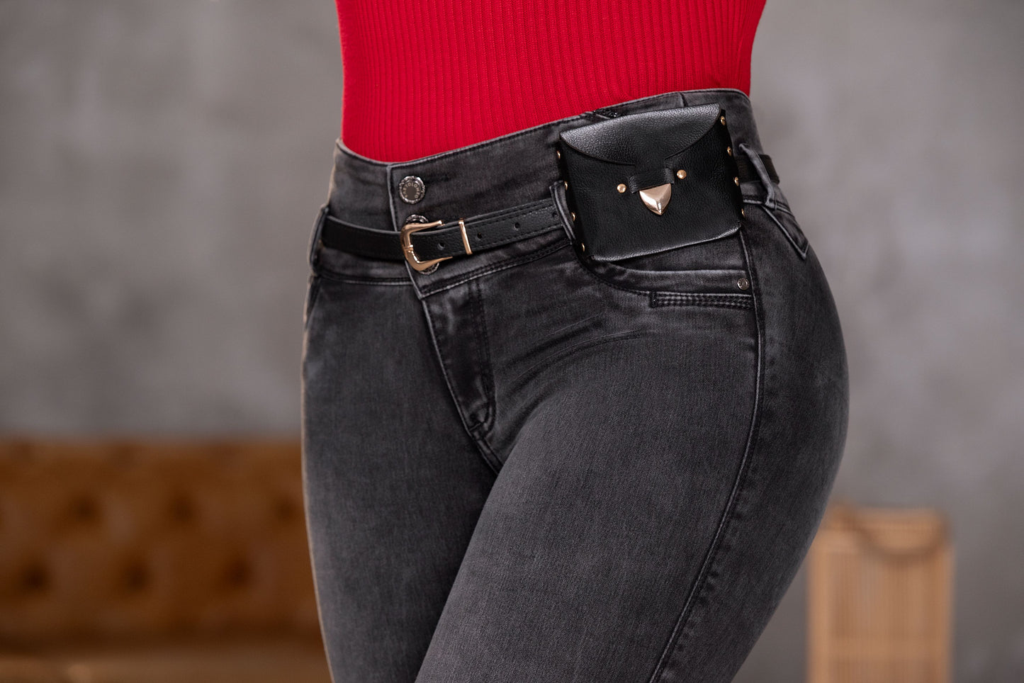 Jean Push Up Piel Durazno Bota Tubo Gris Ref 1932