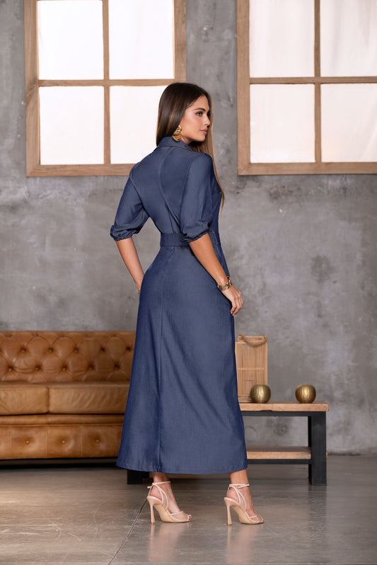 Vestido Denim Azul Chambray Liviano Ref A-589