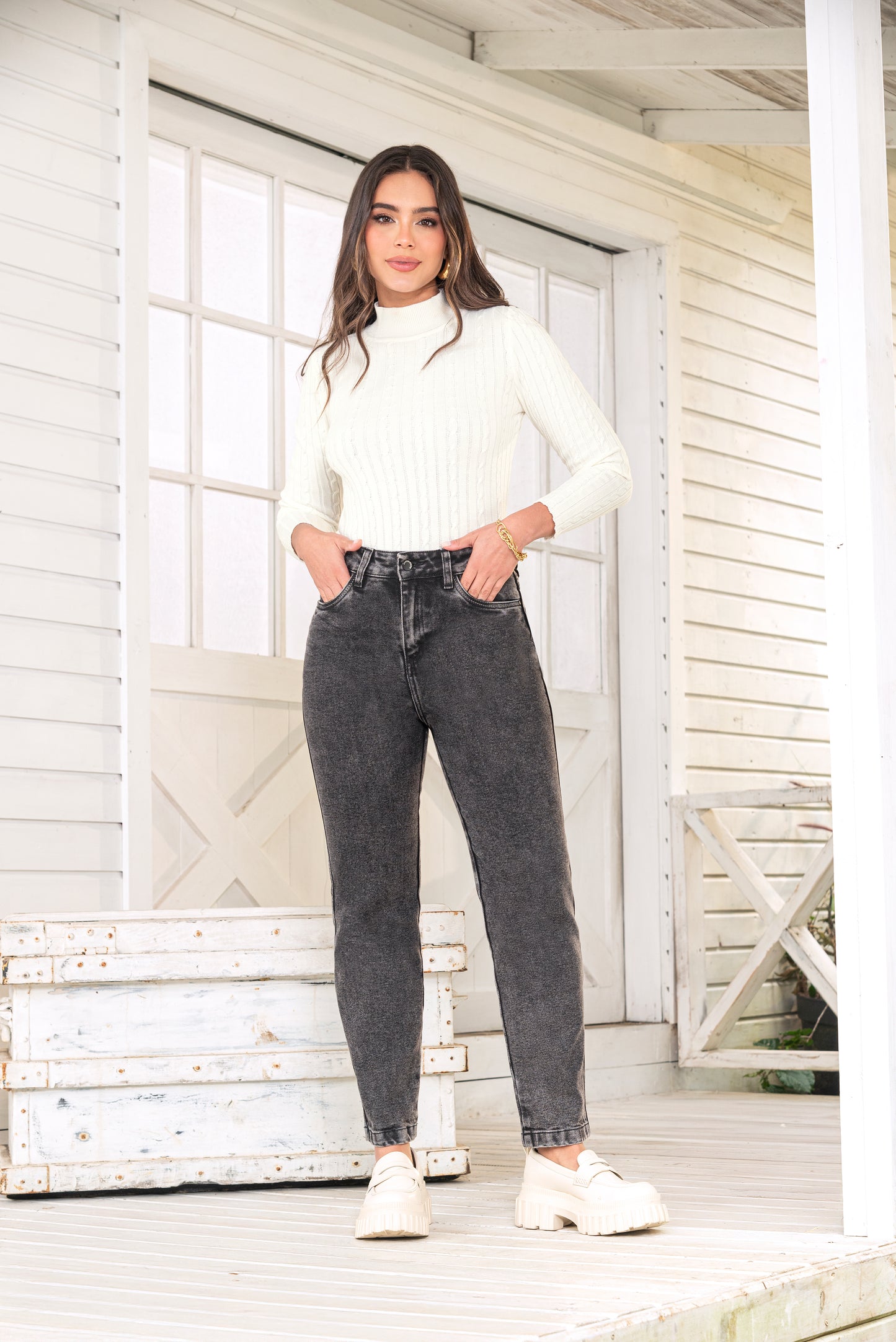 Mom Fit Ochentero-Índigo Licrado Gris  Nueva Silueta Confort Ref 1905