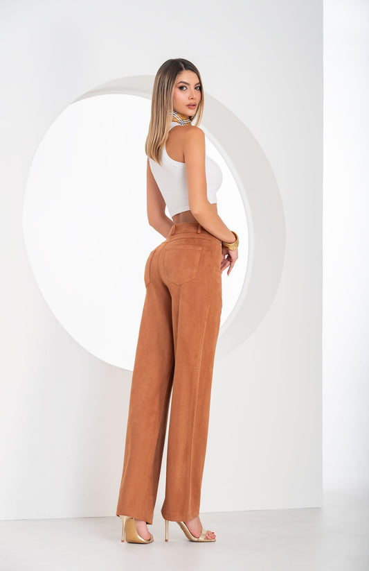 Pantalón Tiro Alto 1 Botón - Bota Suelta  - Tela Curdoroy Ladrillo Ref R-030